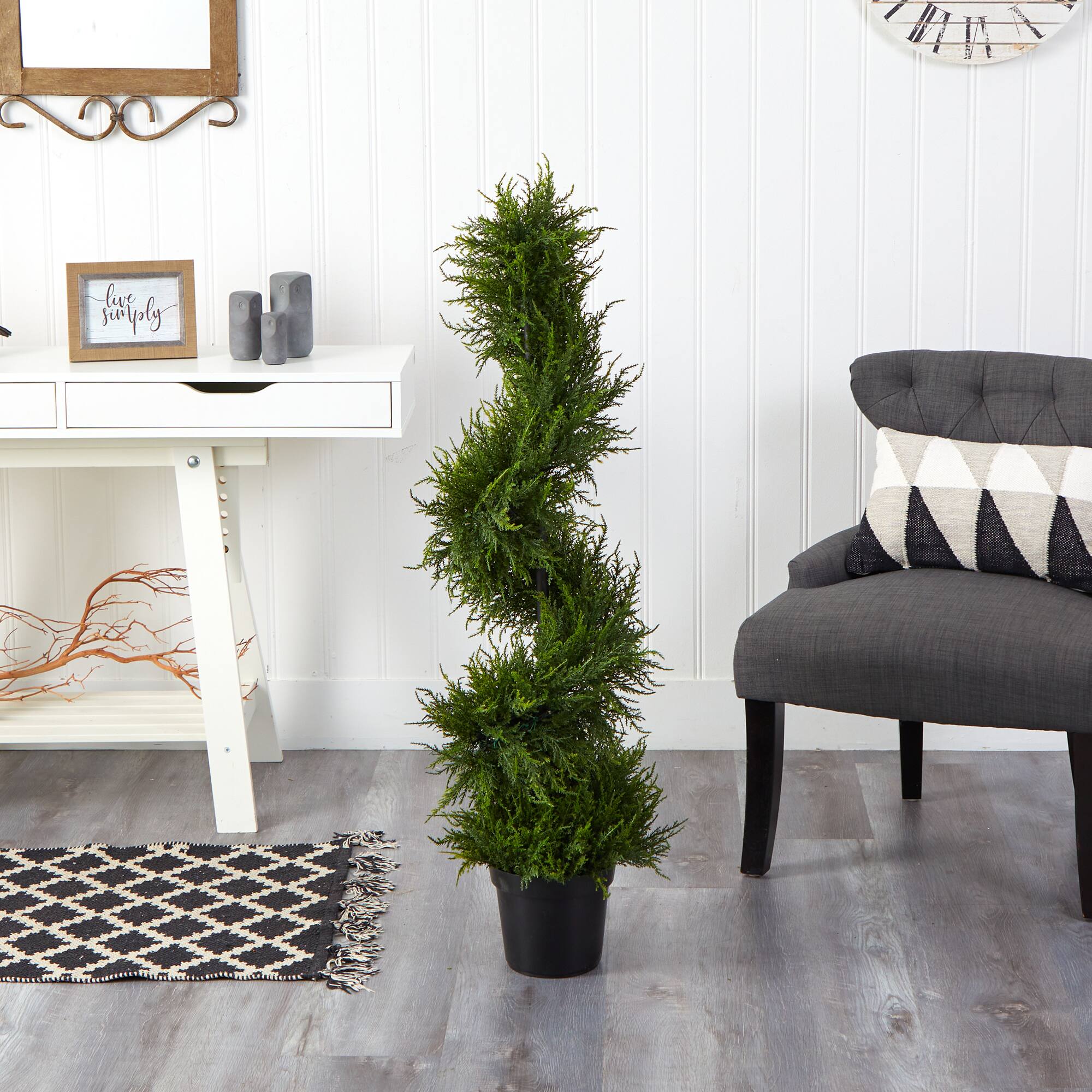 3.75ft. Pre-Lit Spiral Cypress Artificial Potted Tree, Clear LED Lights